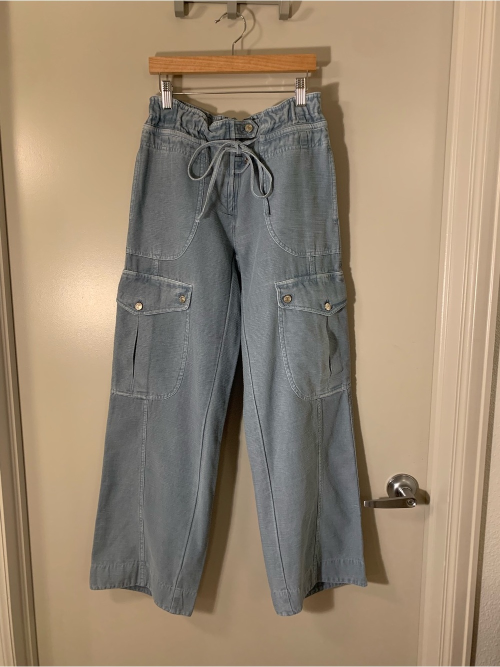 Free People Park Ave Light Wash Blue Cargo Pant